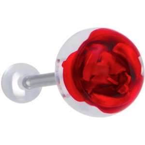  Floating Red Rose Barbell Tongue Ring Jewelry