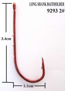 100X High Quality Long Shank Baitholder Fishing Hooks RED Size 2 