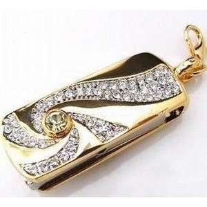  Crystal Golden Colored Hurricane Style USB Flash Drive with Necklace