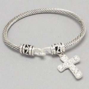  Womens Bracelet Silver Tone, Cross Charm, 1 3/4 H, 2 1/4 