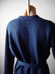 NAVY BLUE Boyfriend Tie Waist Button Front Cable Knit V Neck Sweater 