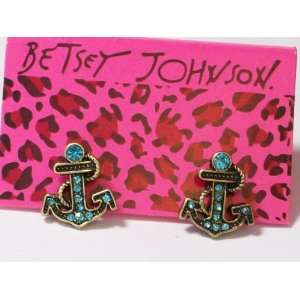 BETSEY JOHNSON Blue Crystal Anchors Stud Earrings