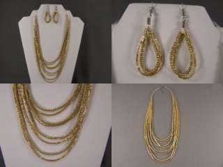   seed bead 8 strand bib multi line necklace beaded earrings set  