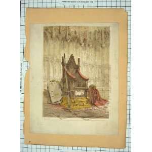   Antique Colour Print Cathedral Throne Chair