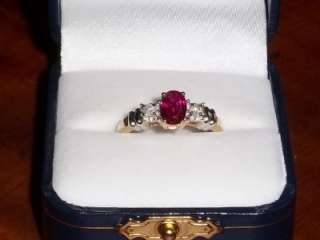 Estate 10k gold Ruby & White Diamonds Ring sz 7.5  