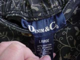 Denim & CO Womens Black Stretch Floral jean Capris size Large meas 