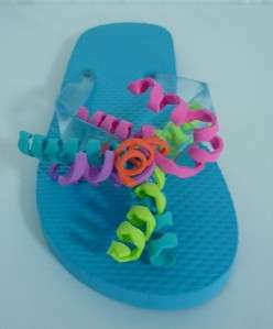 NWT kids aqua FLIP FLOPS beachwear slides ribbons Med  