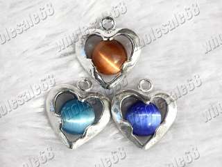 FREE wholesale 50ps heart cat eye gemstone pendant bead  