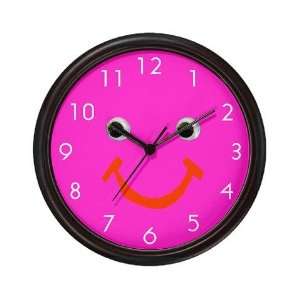    Hot Pink Smiley Face Retro Wall Clock by 