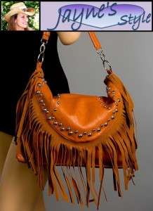 NEW Large Western Fringe Purse Leatherette with Stylish Studs Handbag 