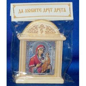  Theotokos with Christ Child   Wood Shrine Plaque 3 1/2 x 