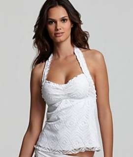 Becca White Crochet Skirted Tankini Halter Swimsuit M Medium NWT $156 