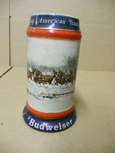 Budweiser beer collector stein 1990 clydesdales mug horses holiday 