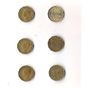  6 British 3 Penny Pieces 