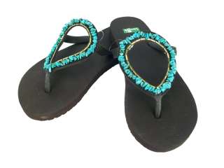 Sanuk Ibiza Gypsy Flip Flops with turquoise stones NEW  