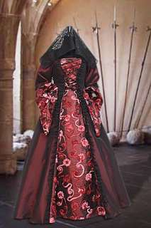 Renaissance Medieval Style Dress Gown in Embroidered Taffeta, Color 