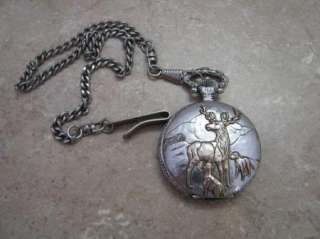 Concepts POCKET WATCH Silver Tone DEER/DOGS Hunting  