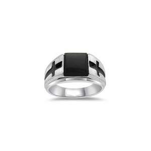    8.5 MM ONYX & ENAMELED SIDES WHITE GOLD MENS RING 7.0 Jewelry
