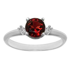  1.01 Ct 3 Stone Red Garnet Diamond 14K White Gold Ring 