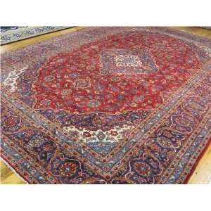  96 x 139 Red Persian Hand Knotted Wool Kashan Rug 