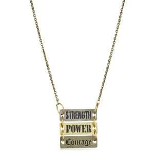    Triple Stack Strength, Power, Courage Plate Brass Chain Necklace