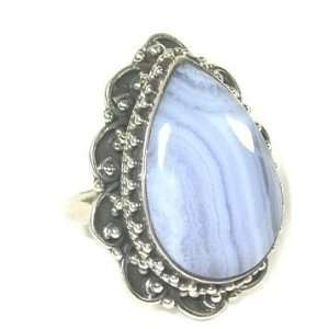  Blue Lace Agate Silver Ring   Size 7