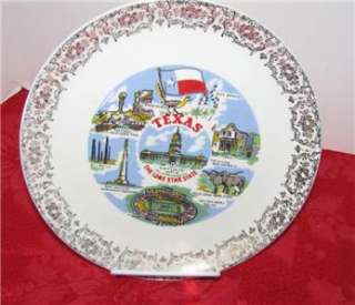 TEXAS THE LONE STAR STATE COLLECTOR PLATE 9 1/4 GOLD TRIM  