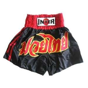  Muay Thai Shorts   Black with Red and Yellow Sports 