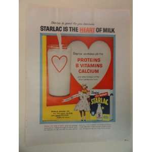  Bordens Starlac. 1956 print advertisement. (glass of milk 