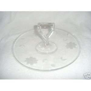 Crystal Center Handled Tray with Cut Flower Design