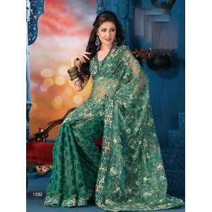 Bollywood Style Net & Shimmer Fabric Saree with Sequins & Ribbon Work 