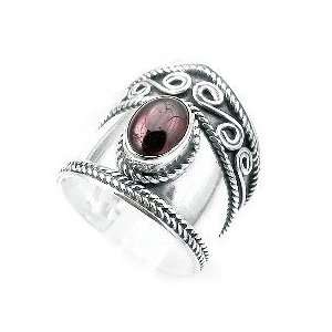 Sterling Silver Medieval Garnet Armor Band Ring Size 5(Sizes 5,6,6.5,7 