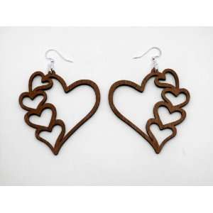  Brown Heart with Small Hearts Wooden Earrings GTJ 