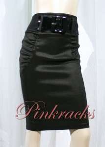 New Black Ruched Disco Fabric Pencil Skirt  