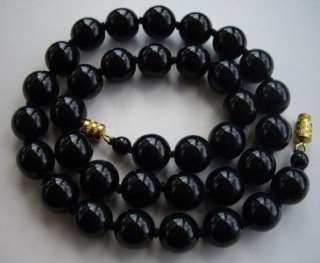   1940s Vintage Jet Black Round Bead Knotted Necklace 16  