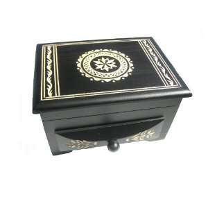   Drawer, Stained Black Carved with Circle and Border, 5.5x4.25x3.25