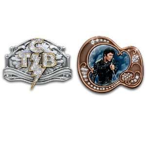 The Elvis Presley TCB And Guitar Fashion Belt Buckles by The Bradford 