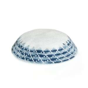   White Knitted Kippah with Diagonal Wave Pattern 