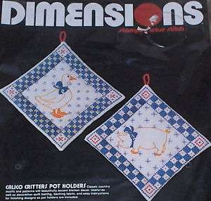 1983 Dimensions Calico Critters Stamped X Stitch Pot Holders Kit NIP 