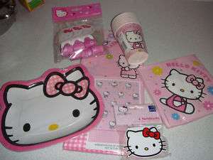 HELLO KITTY PARTY TABLECLOTH, PLATES, CUPS, BLOWOUTS  