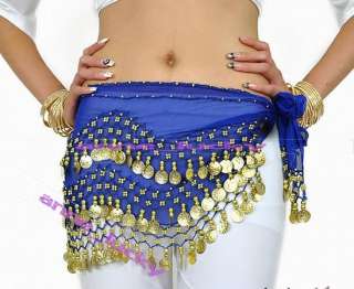 New Belly Dance Costume Hip Scarf Belt 158pcs Golden Coins 12 colours 
