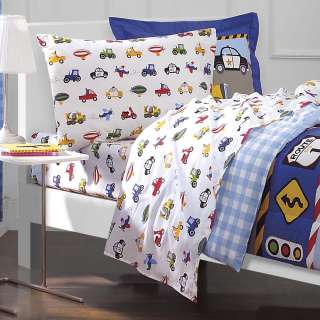   Tractors Cars Boys Blue Red Twin Bedding Comforter Sheet Set  