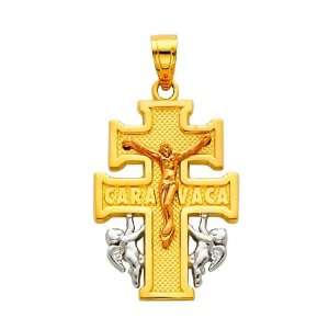 14K 3 Tri Color Gold Jesus Crucifix Cross with Angel Religious Charm 