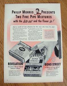 1944 Philip Morris Bond Street Pipe Tobacco Ad  