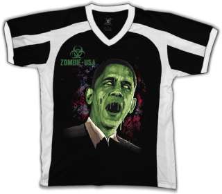 Zombie USA Obama   Zombies Apocalypse Horror Bio Haza Mens Ringer V 