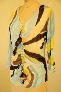 NWOT I.E. BOHO CHIC RUFFLE FRONT ABSTRACT TOP SMALL  