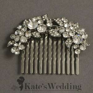 Bridal Wedding Side Comb Leaf and Flower Rhinestone Crystal Bridal 