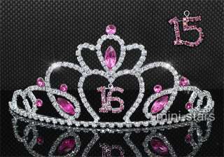 Prom Party Sweet 15 & 16 Sparkling Crystal Pink Quinceanera Tiara 