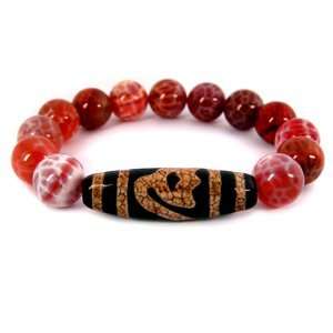   Dzi Bead Bracelet (with Fire Agate Beads) for Men 