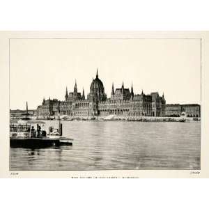  1909 Print Budapest Hungary Parliament Houses Architecture 